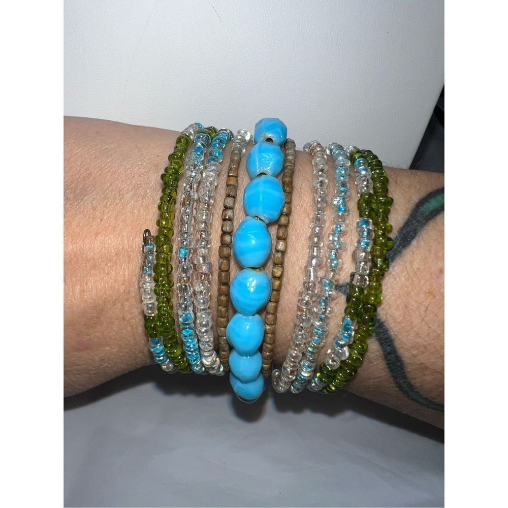 Boho Coil Multi Layer Seed Bead and Stone Bracelet